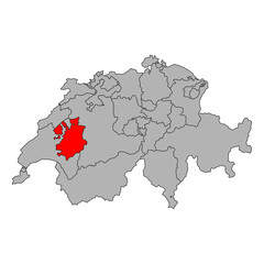 Canton of Fribourg Switzerland map shape, travel web flat concept icon vector illustration .