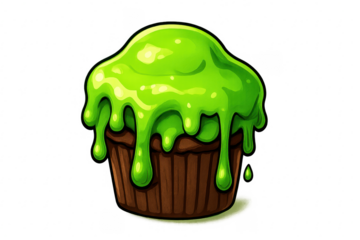 Cupcake with green slime frosting for halloween concept