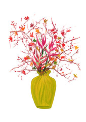 Chrismas Heliconia & Maple Leaves on the white background