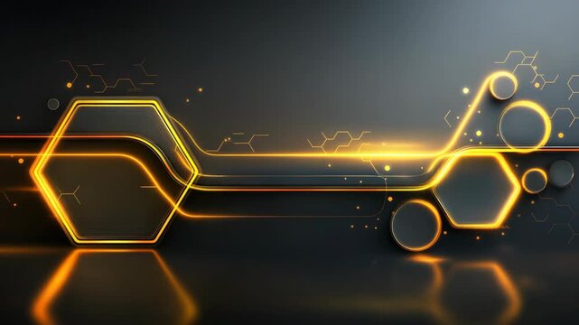 futuristic hexagonal geometric gold neon glow light on dark black background