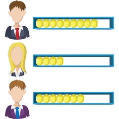 Business progress bars and anonymous avatars showing different levels of completion on a transparent background