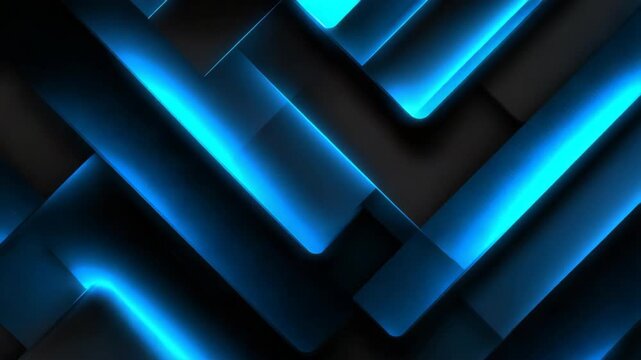 futuristic square line layers  geometric blue neon glow light on dark black background