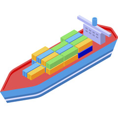 Isometric Container Ship Loaded with Colorful Cargo Containers on a White Background
