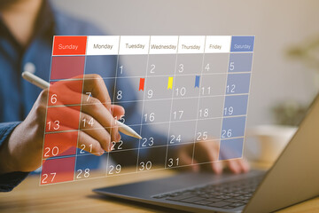 Time management concept. Highlight appointment reminders and meeting agendas in calendar on...