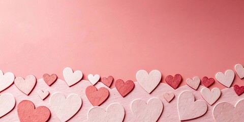 Pink and red paper hearts border on blank background,Valentine's Day or love concept.