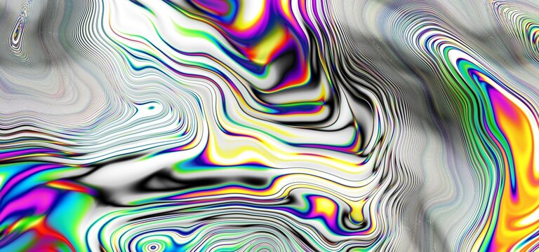 Close-up of holographic glance gasoline stains. Conceptual abstract illustration of toxic chemicals