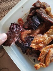 dry aged beef and meat for lunch on background