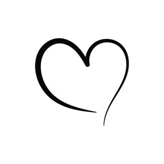 Single Black Calligraphic Heart Outline: Hand-Drawn Love Symbol, Elegant Swash Stroke Icon, Minimalist Romantic Doodle Graphic Element for Wedding and Valentine's Design