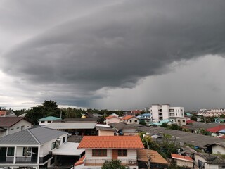 monsoon storm cloudy with high city view background
