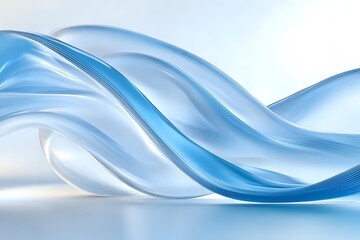 Fototapeta premium Flowing blue waves create dynamic abstract curves and lines against light background, suitable for modern business presentations and website headers.