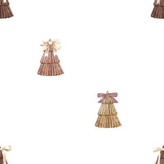 Brown Christmas seamless pattern. it features adorable Christmas mood in a watercolor style. Ideal for creating feminine, aesthetic prints, digital papers, wallpaper, wrapping paper and more.