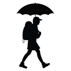 Rainy Day Hiker Silhouette: Trekking, Backpacking, and Weather Protection, silhouette of a man with umbrella