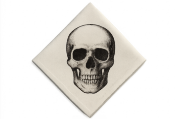 Human skull drawing on decorative napkin representing mortality