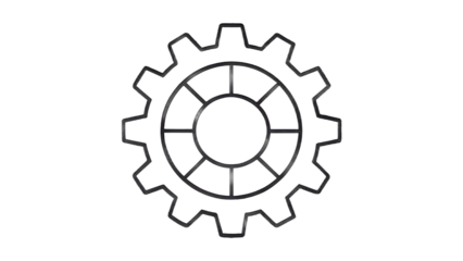 Isolated gear outline with internal spokes on black background