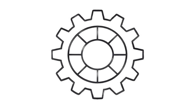 Isolated gear outline with internal spokes on black background