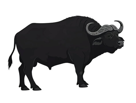  African Buffalo in silhouette white background.