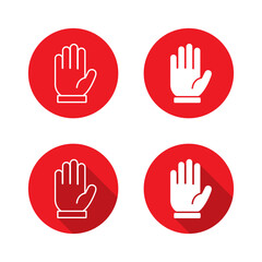 Hand palm icon set. Stop and permission symbol with long shadow