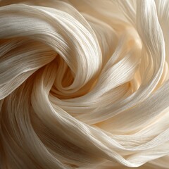 Soft strands of cream-colored fabric swirled together in an intricate pattern resembling a flower