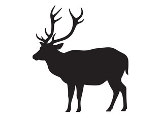  Barasingha deer in silhouette white background.