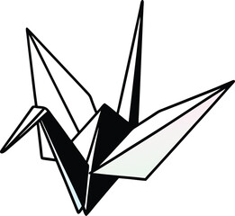 “Minimalist Black and White Origami Crane – Geometric Abstract Modern Art Design”