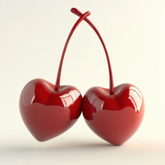 3D render of a candy-style cartoon cherry pair, glossy red shine