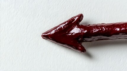 Red glossy arrow pointing left on white background, dramatic lighting highlights shiny surface texture and directional shape. Isolated design element for business concepts.