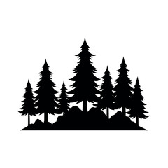 Fototapeta premium Winter Pine Tree Forest Silhouette Vector Scene