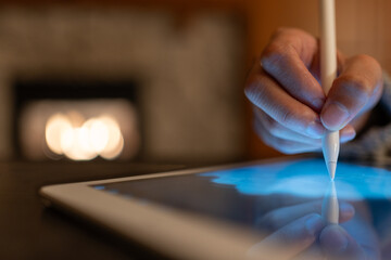 Woman working on graphic design at home