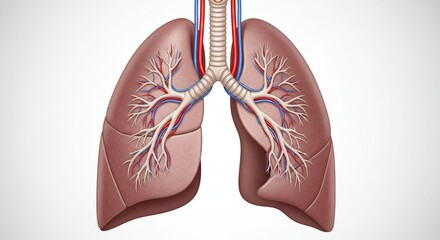 Anatomical Illustration of Human Lungs with Bronchial Tree and Blood Vessels in Medical Style