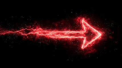 Bright red electric arrow zooms right across a black, smoky void with intense, sensory glowing trail