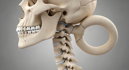 Anatomical Skeleton Skull and Neck Model with Circular Earring in Gray Studio Setting