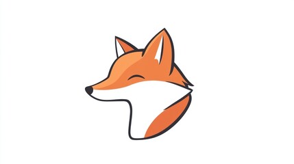 Cartoon fox head with closed eyes, orange, white background, for design, animal