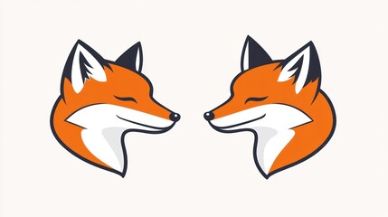 Two foxes head illustration, looking at each other, used for branding or design