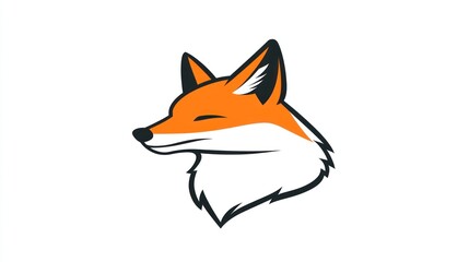 Orange fox head facing left, isolated on white background, for wildlife illustration