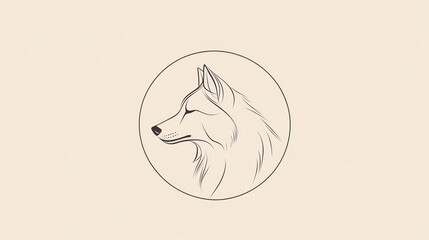 Minimalist sketch of a wolf head in a circle. Possible use branding, design