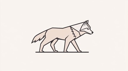 Stylized light brown wolf walking isolated on a light background, simple design