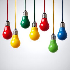 Colorful hanging light bulbs create a vibrant atmosphere in a modern space