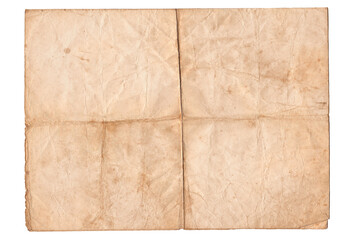 Old Paper Texture Background Folded in Four. Old vintage paper folded in four. Brown crumpled and folded parchment vintage paper sheet with space for text