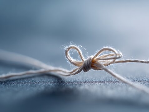 Tight knot on thread symbolizing vasectomy and blocked fertility. Macro image expressing male reproductive control, surgery, and life choice