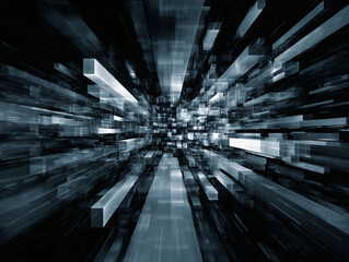 デジタル空間を駆け抜ける無数の立方体構造の抽象的なテクノロジー背景画像