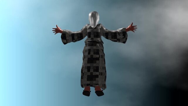 3D modeling animation of the Biblical character Enoch in a children's style.