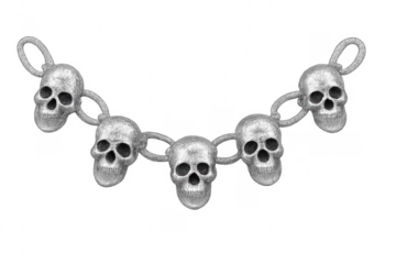 Silver skull garland creating halloween macabre spooky decoration