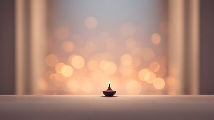 Meditation studio INTENTIONALLY BLURRED IMAGE with soft diya bokeh and warm ambient light