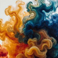 Abstract macro shot of colored ink swirling in water with texture