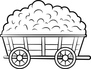 Black and white drawing of a cart filled with fluffy material wagon © Asha