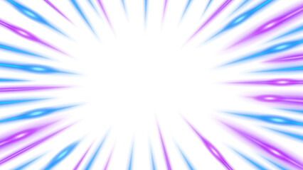 Fototapeta premium Blue and purple light rays burst from the center, symbolizing energy, speed, and a glowing explosion on a transparent background.