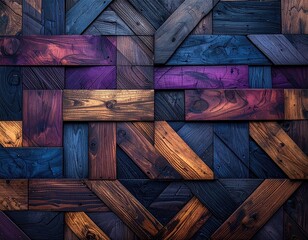 Wood planks, various colors, geometric pattern