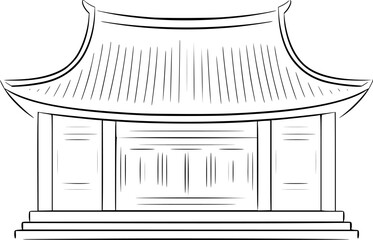 Traditional Asian building with curved roof and tiered entrance architecture temple