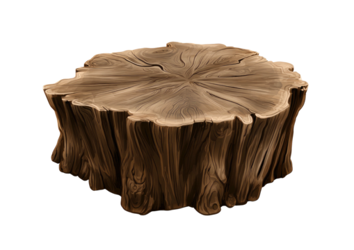 Rough-hewn, wide tree stump with ringed, cracked top