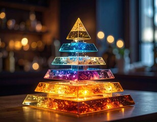 Stacked, layered, and illuminated translucent pyramid